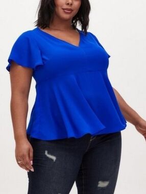 V-Neck Flutter Sleeve Peplum Top - Cobalt Blue NWT